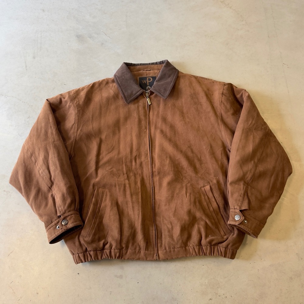 Weatherproof Garment Company Mens XXL Brown Faux Suede Bomber Jacket Full Zip